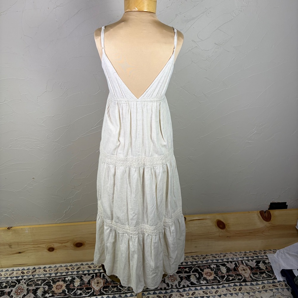 Sim & Sam Tiered Maxi Dress Cream Boho Cotton Linen Crochet Lace Natural Small - Picture 2 of 11